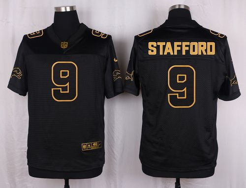 Nike Detroit Lions 9 Matthew Stafford Black NFL Elite Pro Line Gold Collection Jersey
