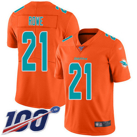 Nike Dolphins #21 Eric Rowe Orange Men's Stitched NFL Limited Inverted Legend 100th Season Jersey