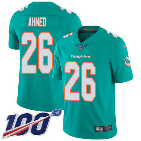 Nike Dolphins #26 Salvon Ahmed Aqua Green Team Color Men's Stitched NFL 100th Season Vapor Untouchable Limited Jersey