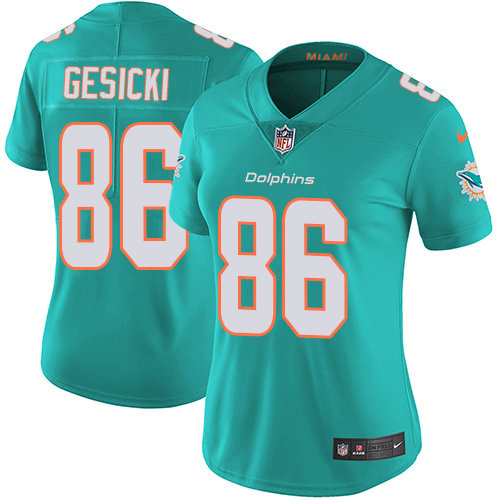 Nike Dolphins #86 Mike Gesicki Aqua Green Team Color Women's Stitched NFL Vapor Untouchable Limited Jersey
