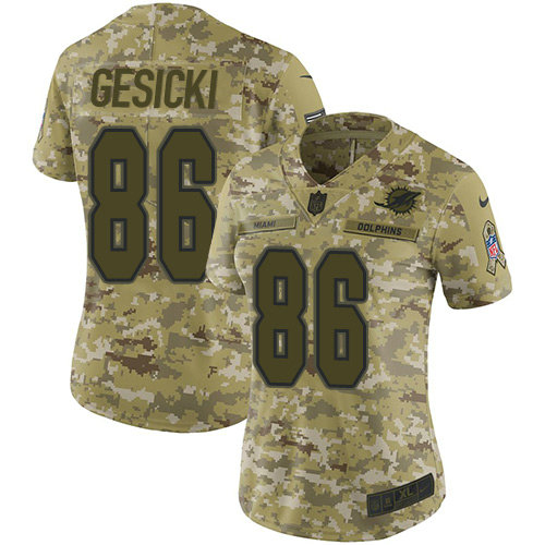 Nike Dolphins #86 Mike Gesicki Camo Women's Stitched NFL Limited 2018 Salute to Service Jersey
