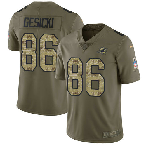 Nike Dolphins #86 Mike Gesicki Olive Camo Youth Stitched NFL Limited 2017 Salute to Service Jersey