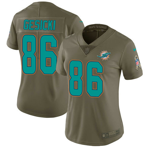 Nike Dolphins #86 Mike Gesicki Olive Women's Stitched NFL Limited 2017 Salute to Service Jersey