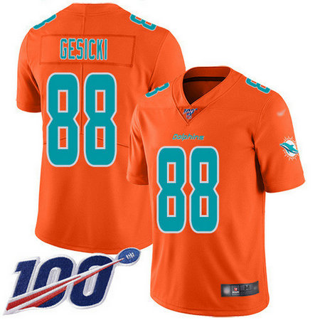 Nike Dolphins #88 Mike Gesicki Orange Men's Stitched NFL Limited Inverted Legend 100th Season Jersey