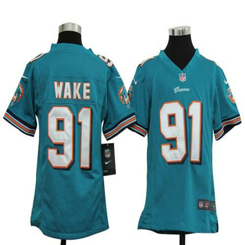 Nike Dolphins #91 Cameron Wake Aqua Green Team Color Youth Stitched NFL Elite Jersey