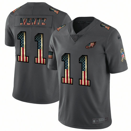 Nike Eagles 11 Carson Wentz 2019 Salute To Service USA Flag Fashion Limited Jersey