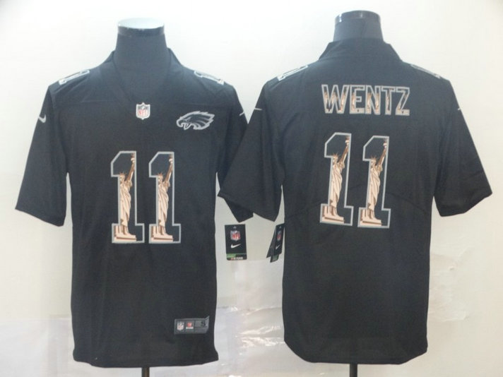 Nike Eagles 11 Carson Wentz Black Statue Of Liberty Limited Jersey
