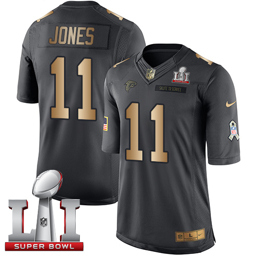 Nike Falcons #11 Julio Jones Black Super Bowl LI 51 Limited Gold Salute To Service Jersey