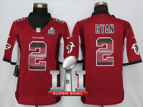 Nike Falcons #2 Matt Ryan Red Team Color Super Bowl LI 51 Limited Strobe Jersey