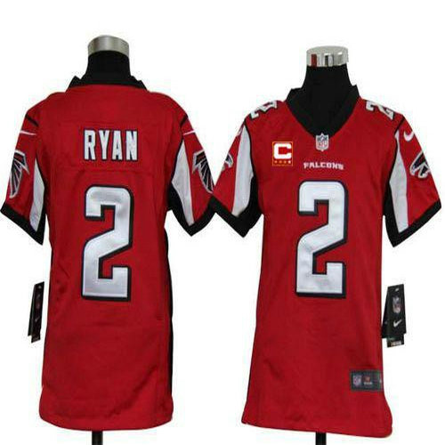 Nike Falcons #2 Matt Ryan Red Team Color With C Patch Youth Stitched NFL Elite Jersey