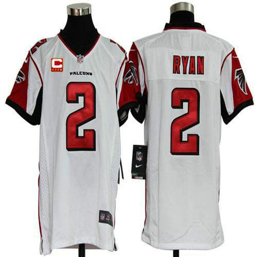 Nike Falcons #2 Matt Ryan White With C Patch Youth Stitched NFL Elite Jersey