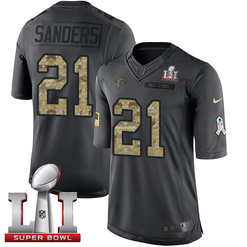 Nike Falcons #21 Deion Sanders Black Super Bowl LI 51 Limited 2016 Salute To Service Jersey