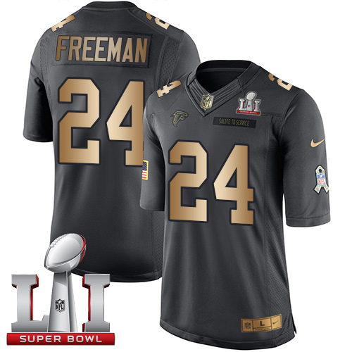 Nike Falcons #24 Devonta Freeman Black Super Bowl LI 51 Limited Gold Salute To Service Jersey