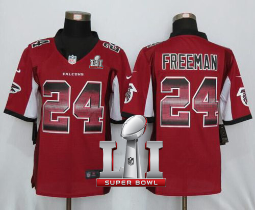 Nike Falcons #24 Devonta Freeman Red Team Color Super Bowl LI 51 Limited Strobe Jersey