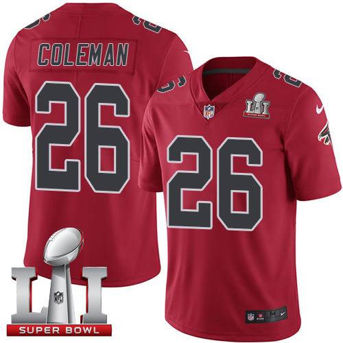 Nike Falcons #26 Tevin Coleman Red Super Bowl LI 51 Limited Rush Jersey