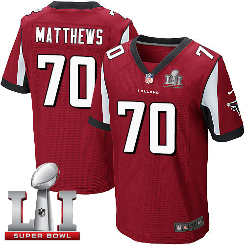 Nike Falcons #70 Jake Matthews Red Team Color Super Bowl LI 51 elite jerseys