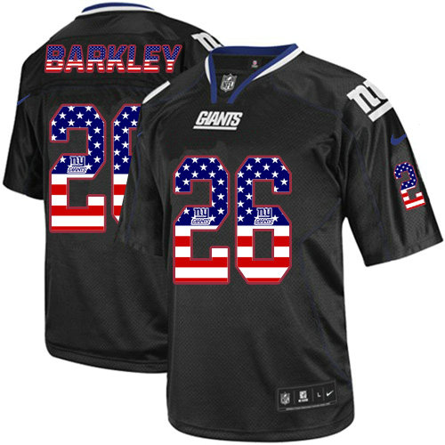 Nike Giants #26 Saquon Barkley Black Men's Stitched NFL Elite USA Flag Fashion Jersey