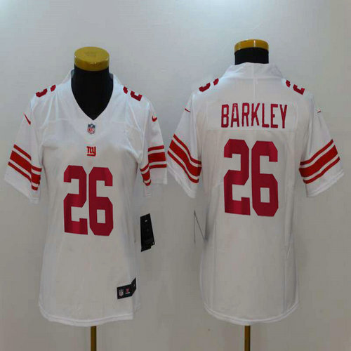 Nike Giants #26 Saquon Barkley White Women 2018 NFL Draft Pick Limited Jersey