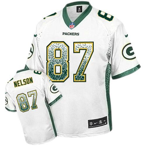 Nike Green Bay Packers #87 Jordy Nelson White Elite Drift Fashion Jersey