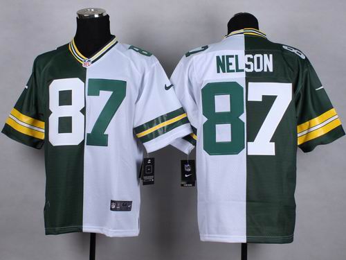 Nike Green Bay Packers #87 Jordy Nelson green white elite split jerseys
