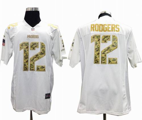 Nike Green Bay Packers 12# Aaron Rodgers White Salute to Service Game jerseys