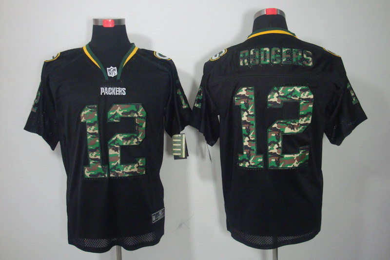 Nike Green Bay Packers 12 Aaron Rodgers Black With camo Elit Jersey