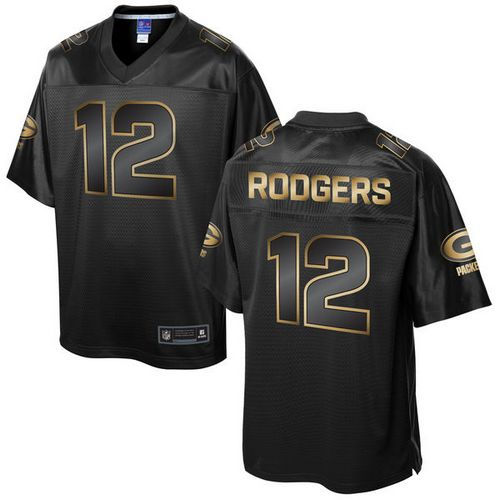 Nike Green Bay Packers 12 Aaron Rodgers Pro Line Black Gold Collection NFL Game Jersey