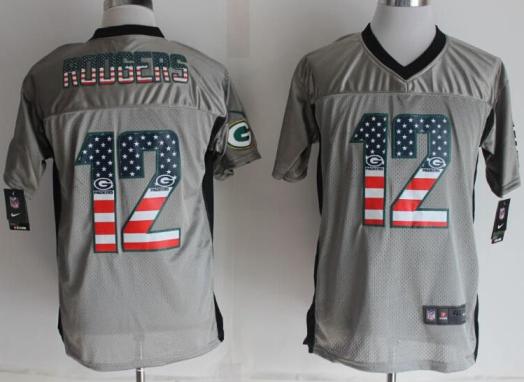 Nike Green Bay Packers 12 Aaron Rodgers USA Flag Fashion Grey Shadow Elite NFL Jerseys