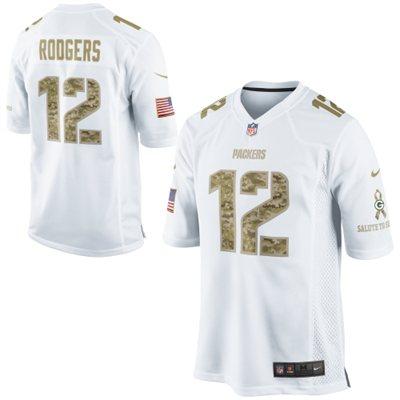 Nike Green Bay Packers 12 Aaron Rodgers White Salute to Service Game Jersey