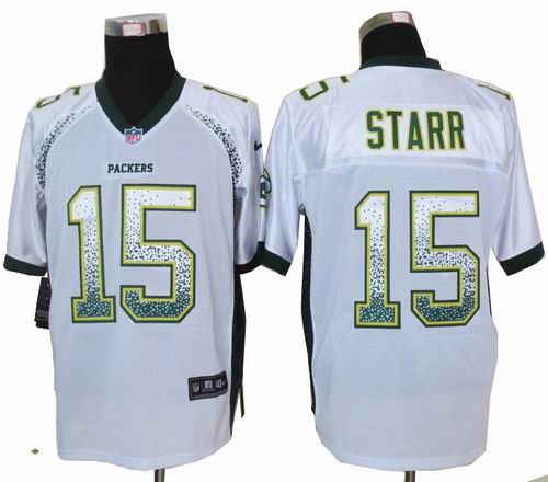 Nike Green Bay Packers 15# bart  Starr Drift Fashion White Elite Jerseys