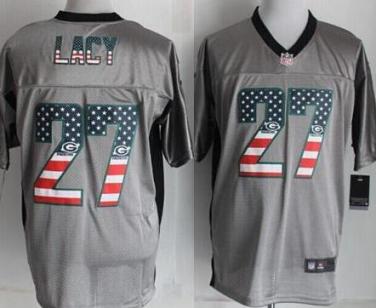 Nike Green Bay Packers 27 Eddie Lacy Grey Men-s Stitched NFL Elite USA Flag Fashion Jersey