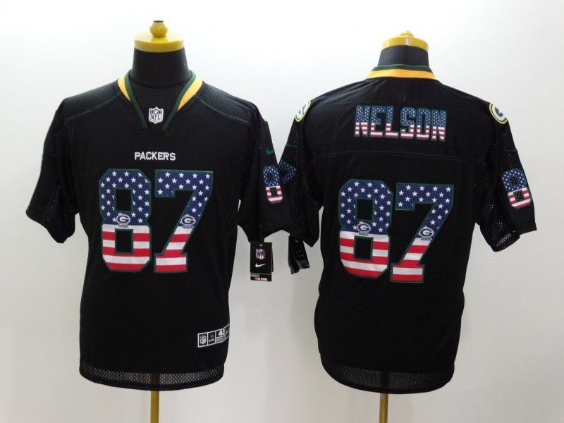 Nike Green Bay Packers 87 Jordy Nelson Black USA Flag Fashion Elite NFL Jerseys