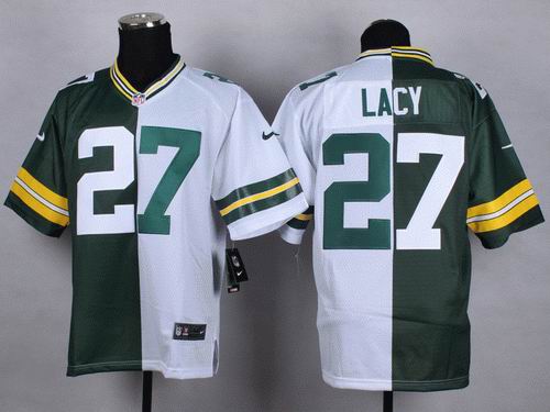 Nike Green Bay Packers27# Eddie Lacy green white elite split jerseys