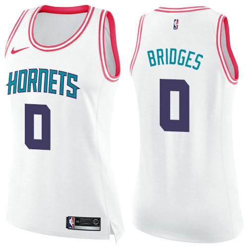 Nike Hornets #0 Miles Bridges White Pink Women's NBA Swingman Fashion Jersey