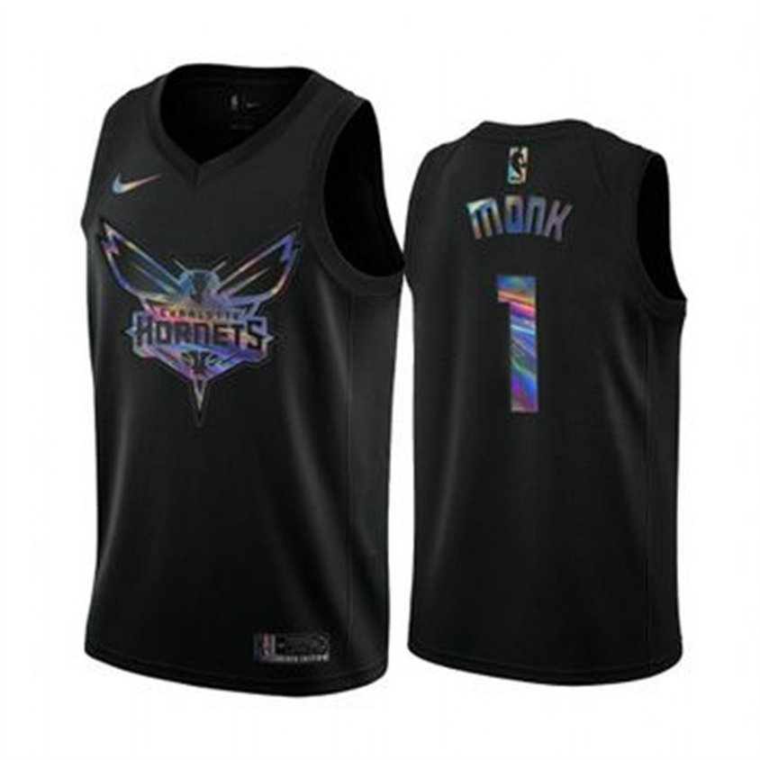 Nike Hornets #1 Malik Monk Men's Iridescent Holographic Collection NBA Jersey - Black
