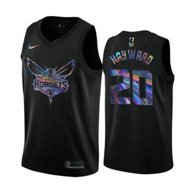 Nike Hornets #20 Gordon Hayward Men's Iridescent Holographic Collection NBA Jersey - Black