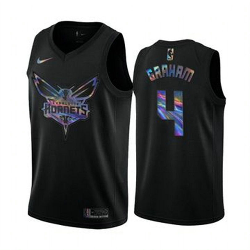 Nike Hornets #4 Devonte' Graham Men's Iridescent Holographic Collection NBA Jersey - Black
