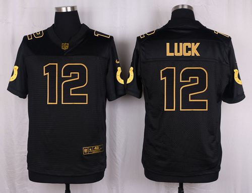 Nike Indianapolis Colts 12 Andrew Luck Black NFL Elite Pro Line Gold Collection Jersey
