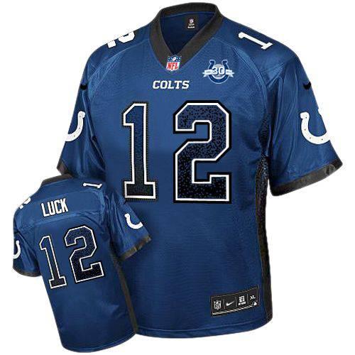 Nike Indianapolis Colts 12 Andrew Luck Blue Drift Fashion Elite 30th Seasons Patch NFL Jerseys