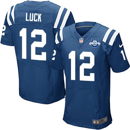 Nike Indianapolis Colts 12 Andrew Luck Blue Elite 30th Seasons Patch NFL Jerseys