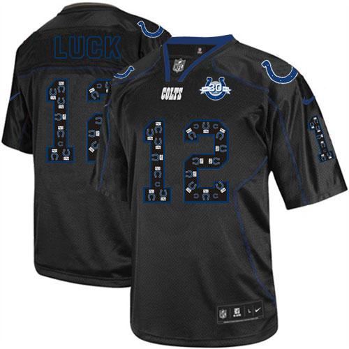 Nike Indianapolis Colts 12 Andrew Luck Elite New Lights Out Black 30th Seasons Patch NFL Jerseys