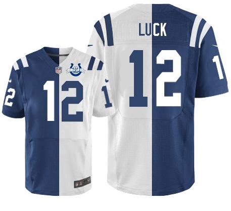 Nike Indianapolis Colts 12 Andrew Luck Elite Team Road Two Color Split 30th Seasons Patch NFL Jerseys