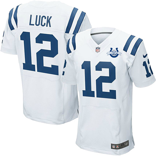 Nike Indianapolis Colts 12 Andrew Luck Elite White 30th Seasons Patch NFL Jerseys
