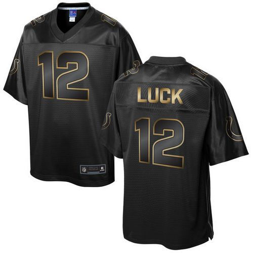 Nike Indianapolis Colts 12 Andrew Luck Pro Line Black Gold Collection NFL Game Jersey