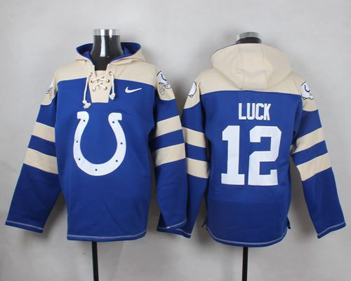 Nike Indianapolis Colts 12 Andrew Luck Royal Blue Player Pullover NFL Hoodie