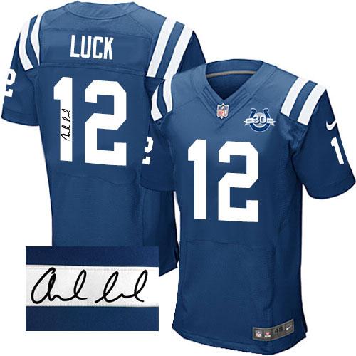 Nike Indianapolis Colts 12 Andrew Luck Royal Blue Team Color Elite Autographed 30th Seasons Patch NFL Jersey