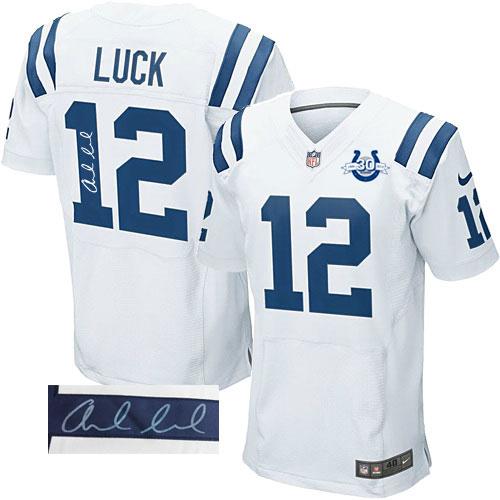Nike Indianapolis Colts 12 Andrew Luck White Elite Autographed 30th Seasons Patch NFL Jersey
