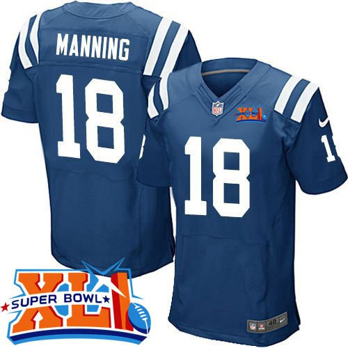 Nike Indianapolis Colts 18 Peyton Manning Royal Blue Team Color Super Bowl XLI NFL Elite Jersey