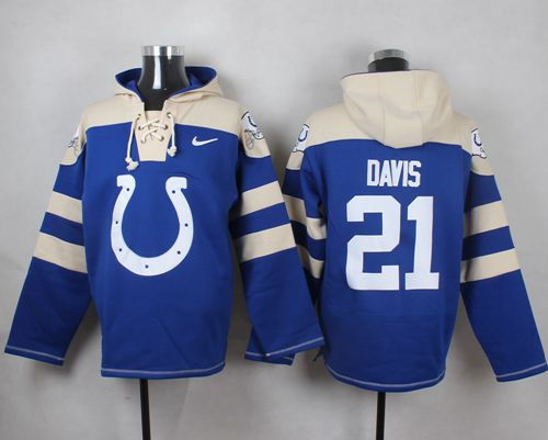 Nike Indianapolis Colts 21 Vontae Davis Royal Blue Player Pullover NFL Hoodie