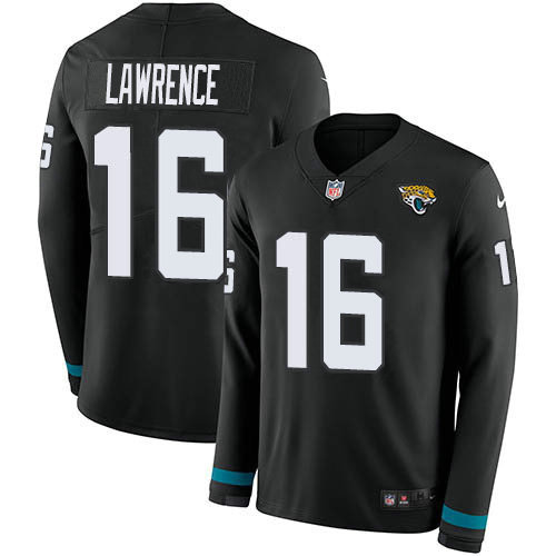 Nike Jaguars #16 Trevor Lawrence Black Team Color Men's Stitched NFL Limited Therma Long Sleeve Jersey
